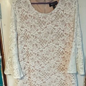 White lace dress with bell sleeves
